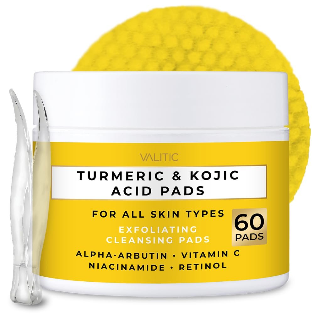 61puuI0E5IL VALITIC Turmeric Kojic Acid Cleansing Pads - Exfoliating Dark Spot Remover for Face with Vitamin C, Alpha Arbutin, Niacinamide and Retinol - Kojic Acid And Turmeric Cleansing Pads - 60 Units - Image 1