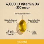 NatureWise Vitamin D3 4000iu (100 mcg) 1-Year Supply for Immune Support, Healthy Muscle Function, and Bone Health - Non-GMO, Gluten-Free in Organic Extra Virgin Olive Oil, (Mini Softgel), 360 Count - Image 2