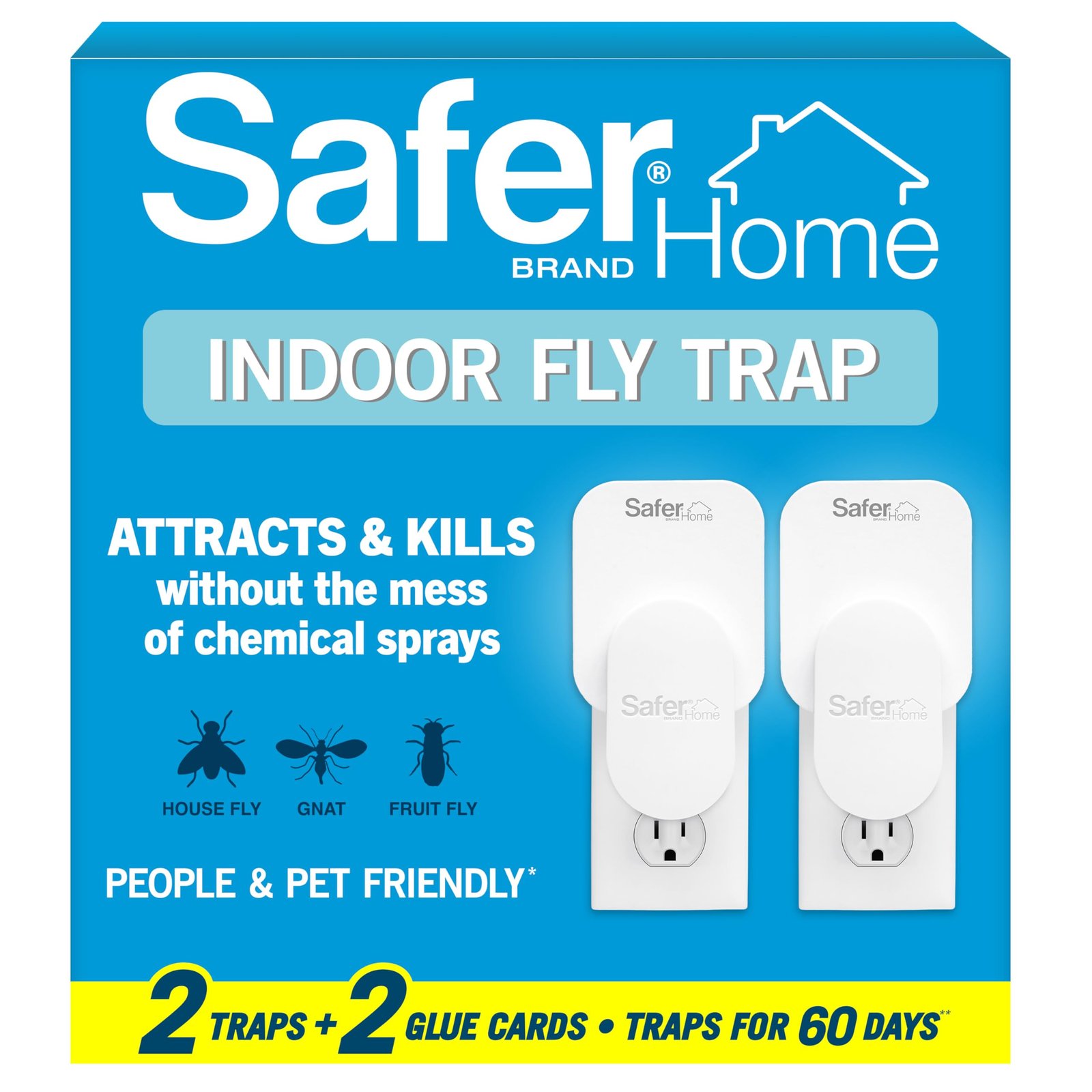 81RI2s+ahLL Safer Home Indoor Plug-in Fly Trap - SH502-2SR - Effective Fruit Fly Traps for Indoors, Gnat Traps for House Indoor, 800 Total Sq Ft Protection - 2 Devices + 2 Glue Cards - Image 1