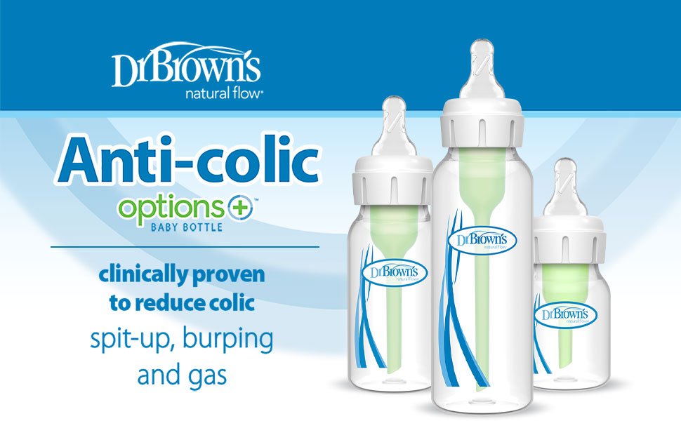 fccce947-8b41-43f1-834d-b1a23caa19cc Dr. Brown's Natural Flow Anti-Colic Options+ Narrow Baby Bottle, 4 oz/120 mL, with Level 1 Slow Flow Nipple, 0m+, 4 Bottles - Image 1