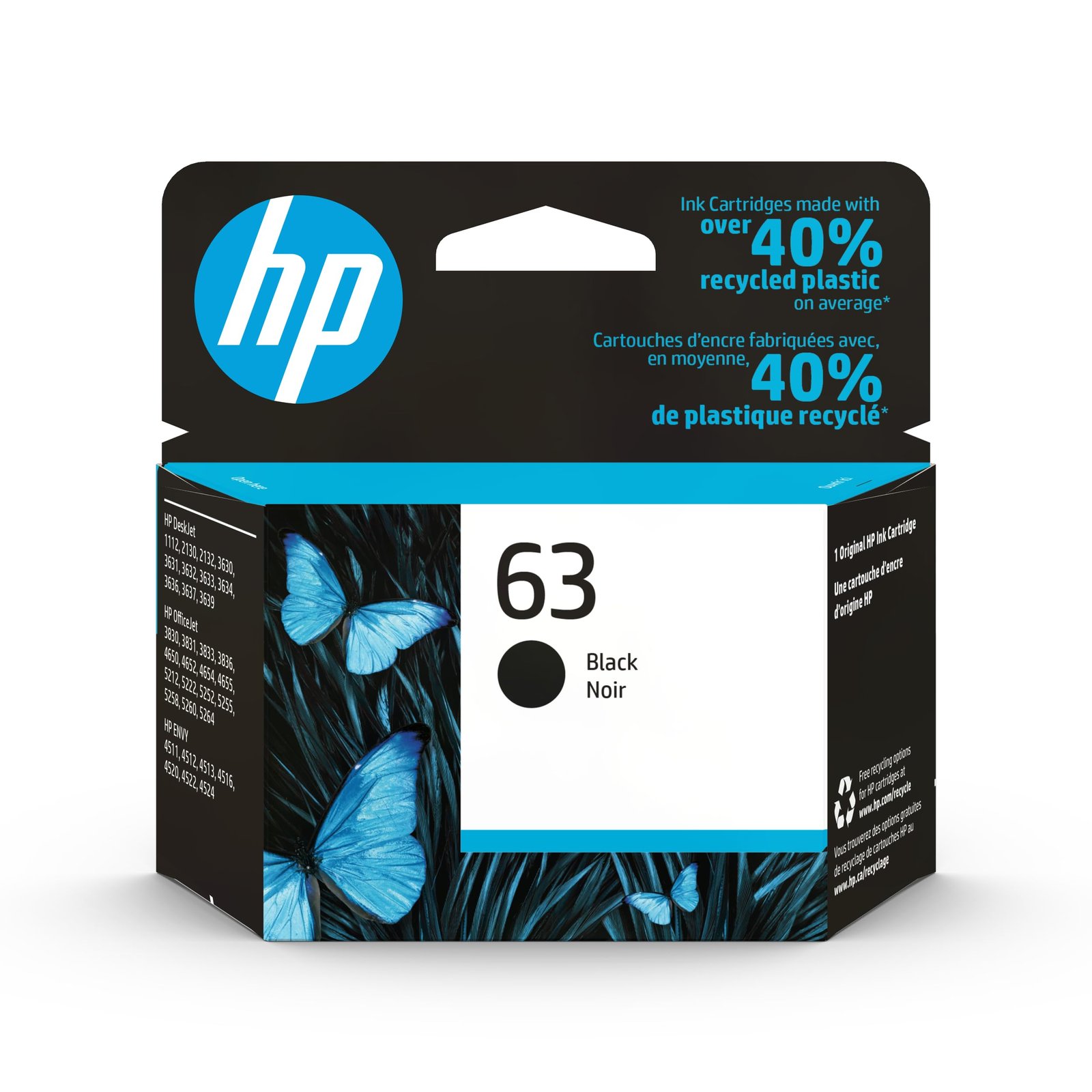 71PzqpCRdJL HP 63 Black Ink Cartridge for HP Printers | Works with Printer Series: DeskJet 1112, 2130, 3630; ENVY 4510, 4520; OfficeJet 3830, 4650, 5200 | Eligible for Instant Ink | F6U62AN - Image 1