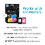 HP 67 Black/Tri-color Ink Cartridges (2 Count - Pack of 1) | Works with DeskJet 1255, 2700, 4100, ENVY 6000, 6400 | Instant Ink Eligible | 3YP29AN | - Image 2